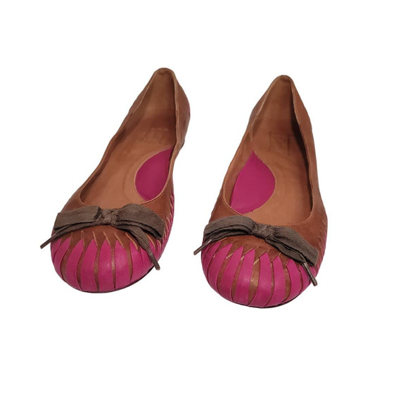 Miss L Fire Leather Ballet Flat Brown/Fuchsia Perfect Women's Shoes EU 41/ US 10 - Picture 1 of 5